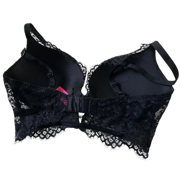 Black Lace Rhinestones Push Up Bra Women Size 34D | 52-16 - Picture 4 of 7
